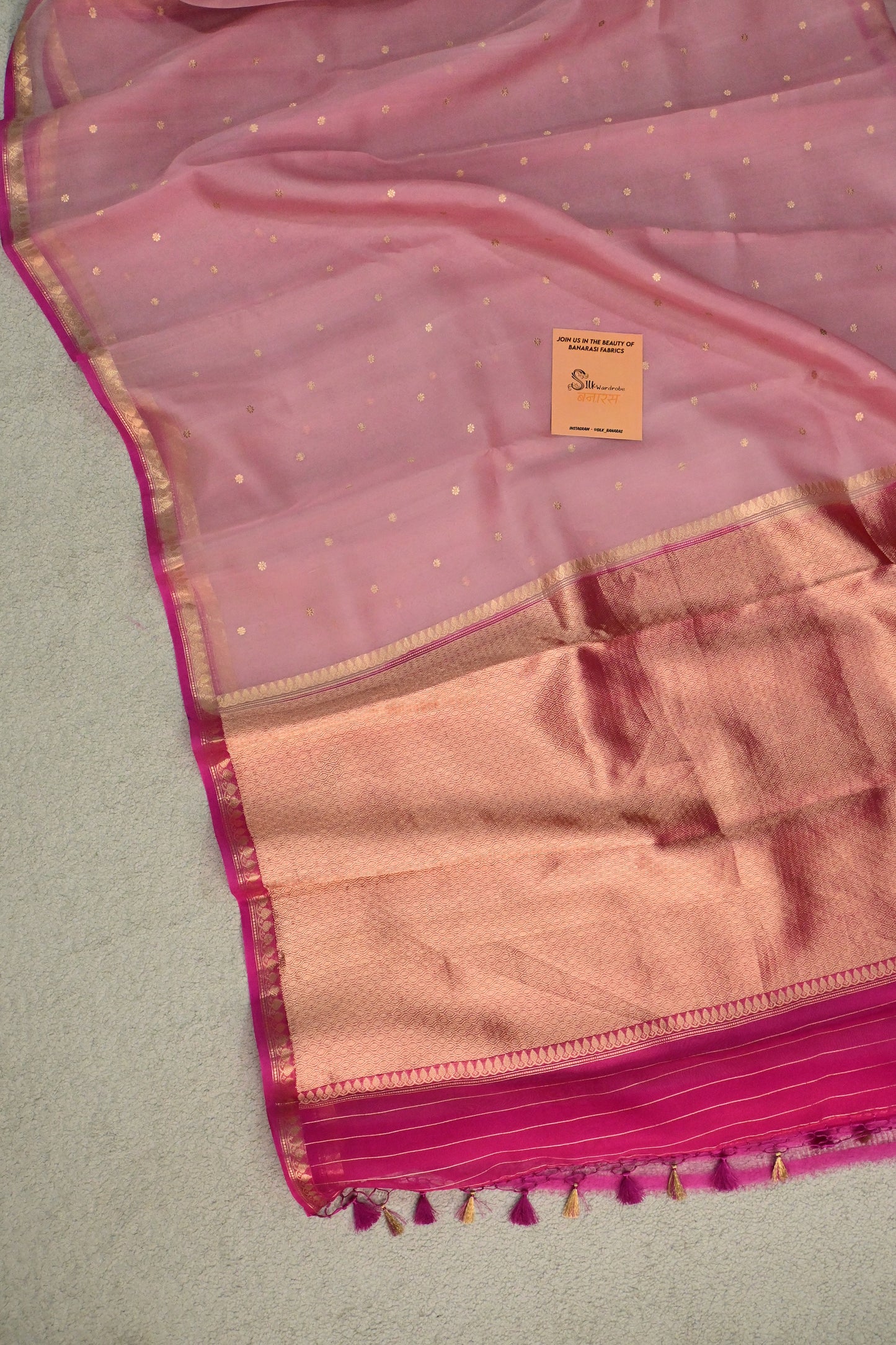 A lightweight pastel kora organza woven with timeless zari details.