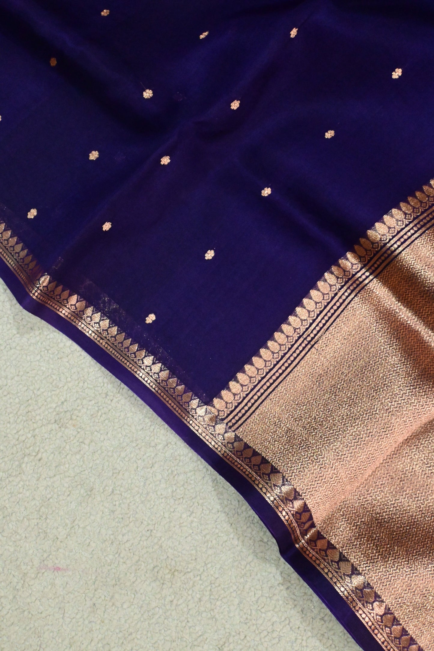 Handwoven Kora Silk Saree with Gold Zari Pallu & Small Butis