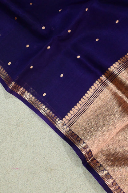 Handwoven Kora Silk Saree with Gold Zari Pallu & Small Butis