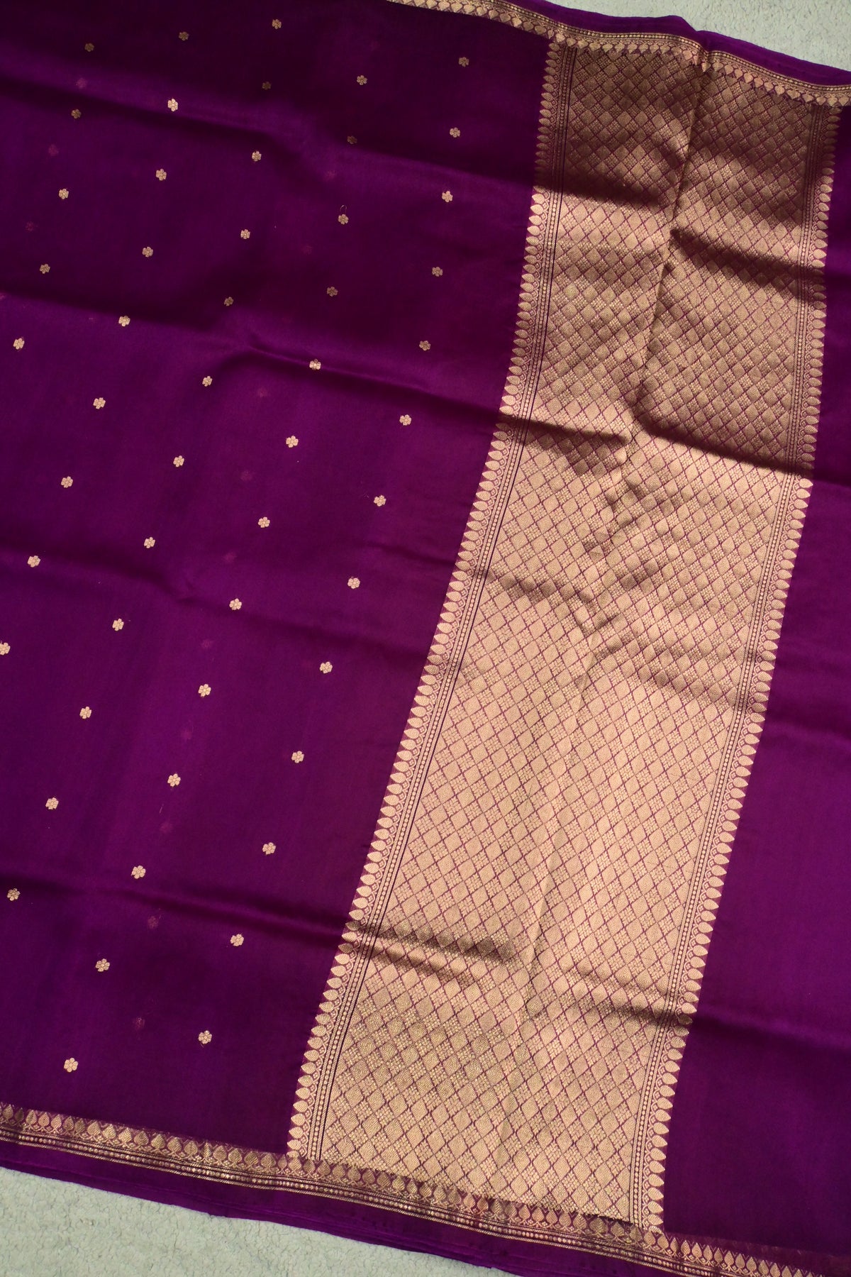 Regal Plum Handloom Kora Silk Saree with Gold Zari Weave