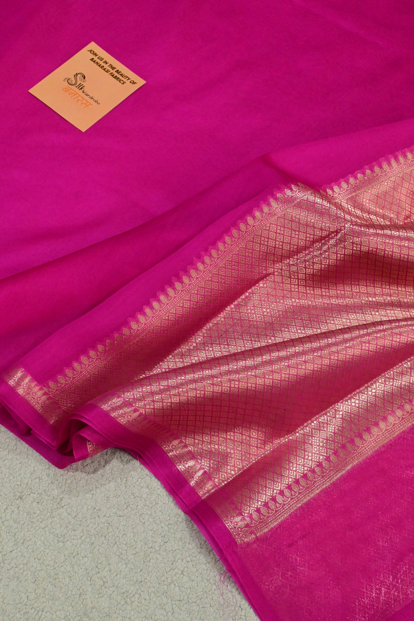 Beautiful pink handwoven pure Kora organza gold zari saree