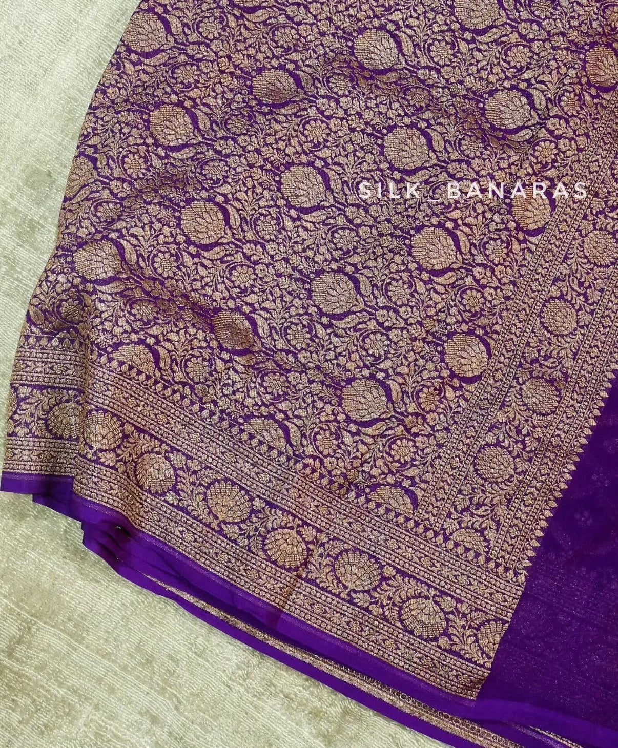 Handloom Pure Khaddi Georgette Banarasi Saree – Royal Purple