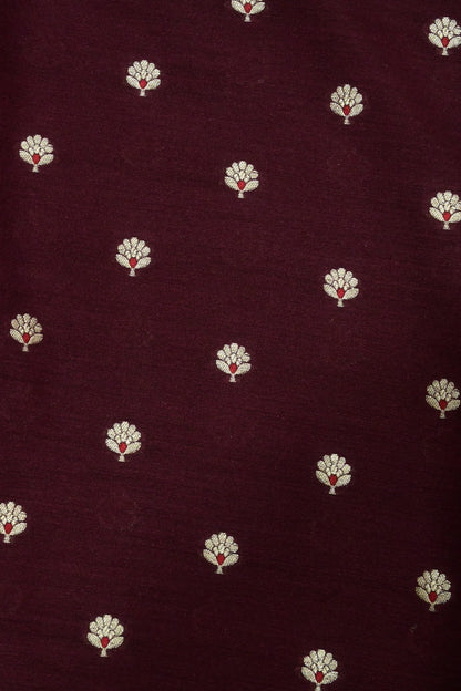 Handwoven Pure Khaddi Georgette Banarasi Unstitched Suit Set with Zari Weave – Deep Wine