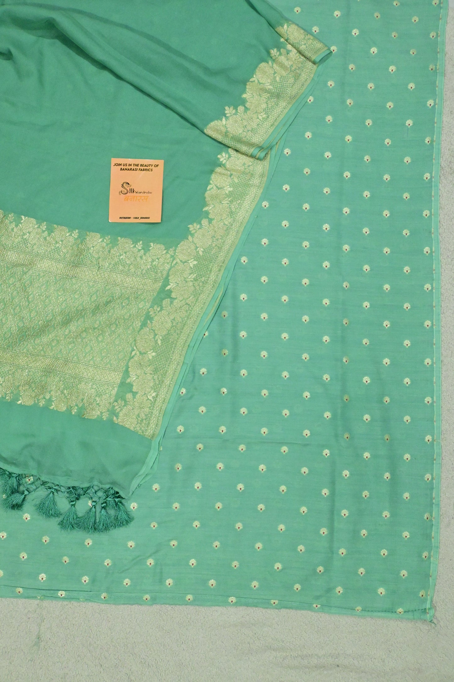 Handwoven Pure Khaddi Georgette Banarasi Unstitched Suit Set with Zari Weave – Sea Green
