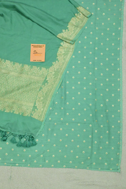 Handwoven Pure Khaddi Georgette Banarasi Unstitched Suit Set with Zari Weave – Sea Green