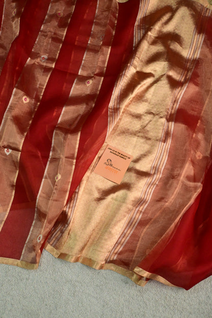 Handwoven pure Red organza tissue silk saree
