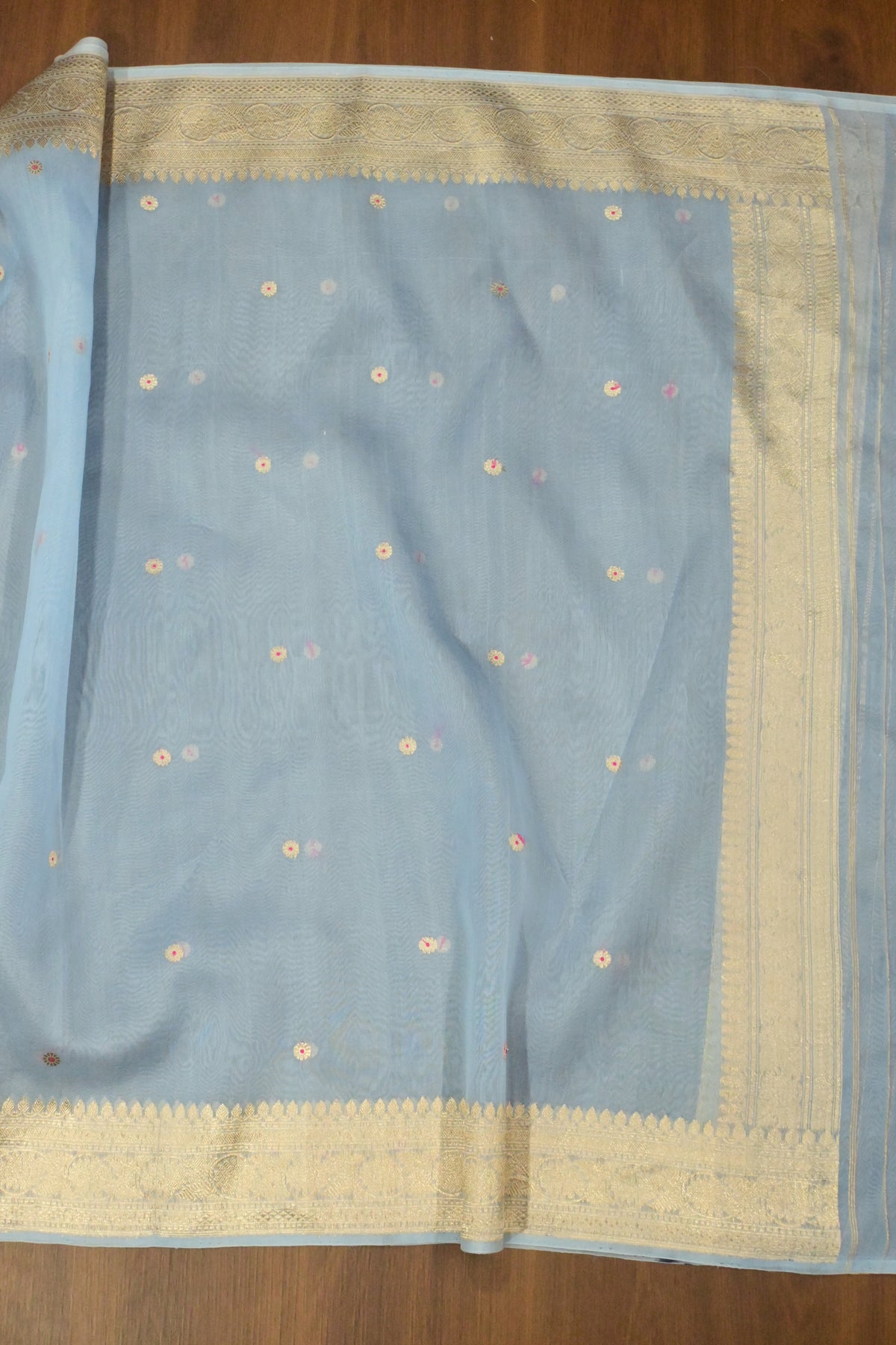 Handloom Pure Kora Silk Suit Set with Banarasi Zari Weave & Meenakari Highlights
