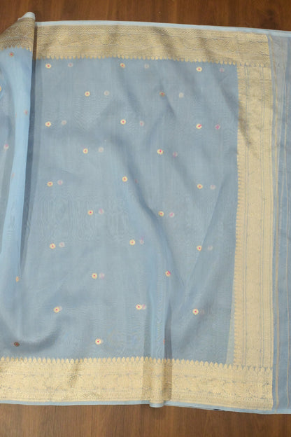 Handloom Pure Kora Silk Suit Set with Banarasi Zari Weave & Meenakari Highlights