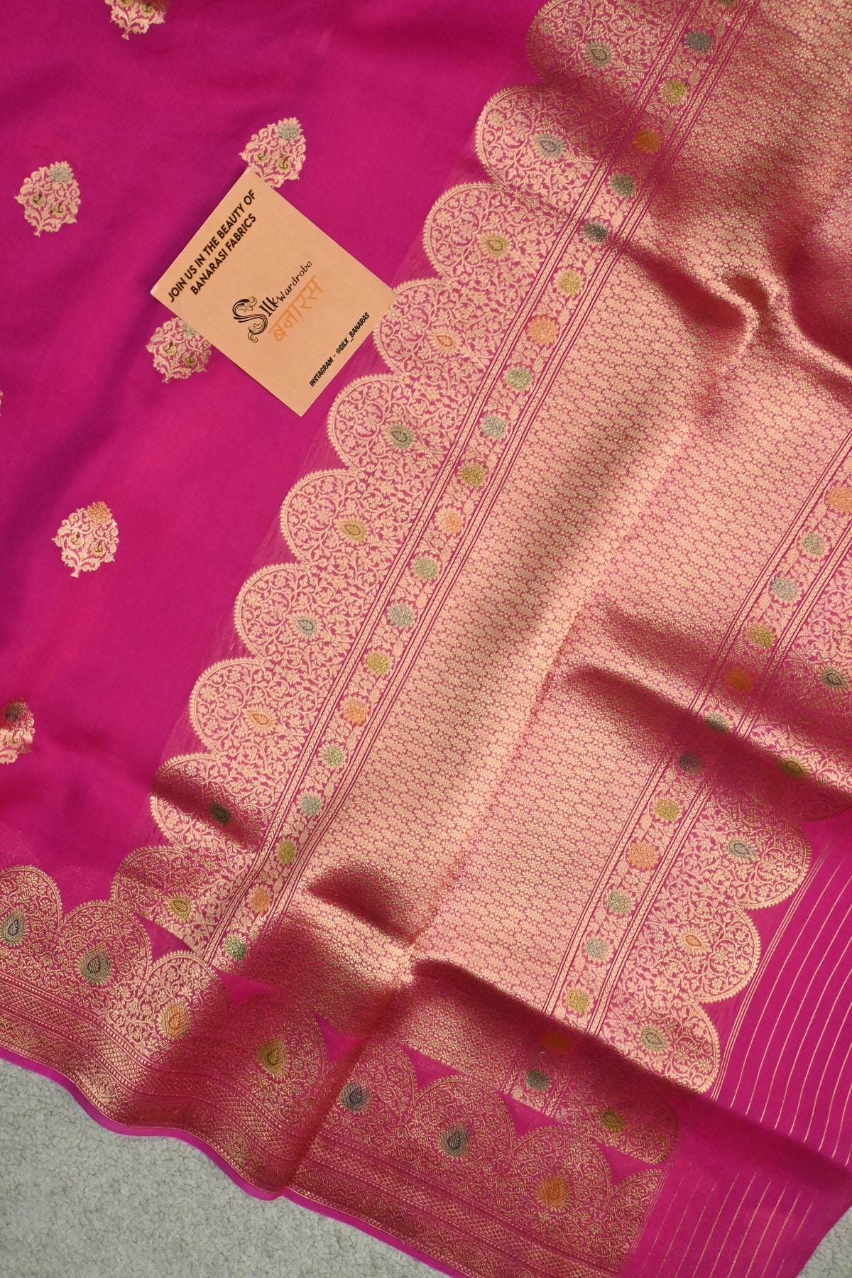 Pure Kora Silk Saree in the Pink with Gold Zari & Minakari Details