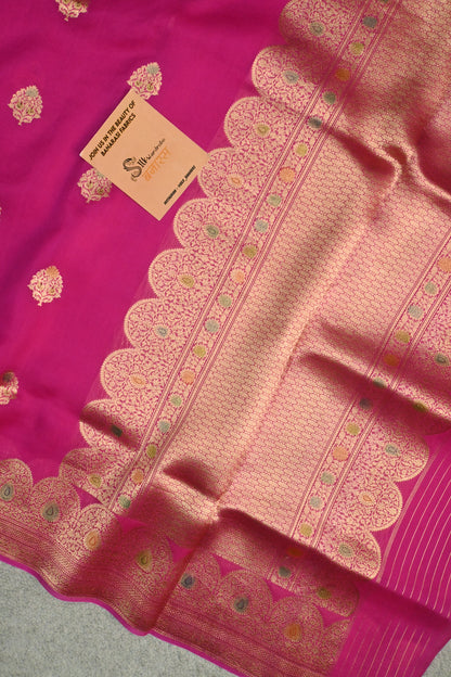 Pure Kora Silk Saree in the Pink with Gold Zari & Minakari Details