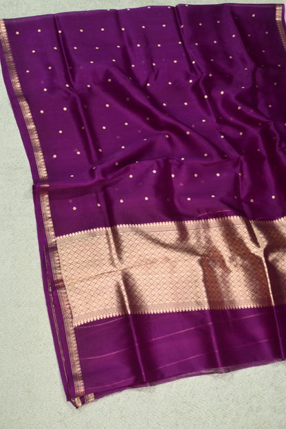 Regal Plum Handloom Kora Silk Saree with Gold Zari Weave