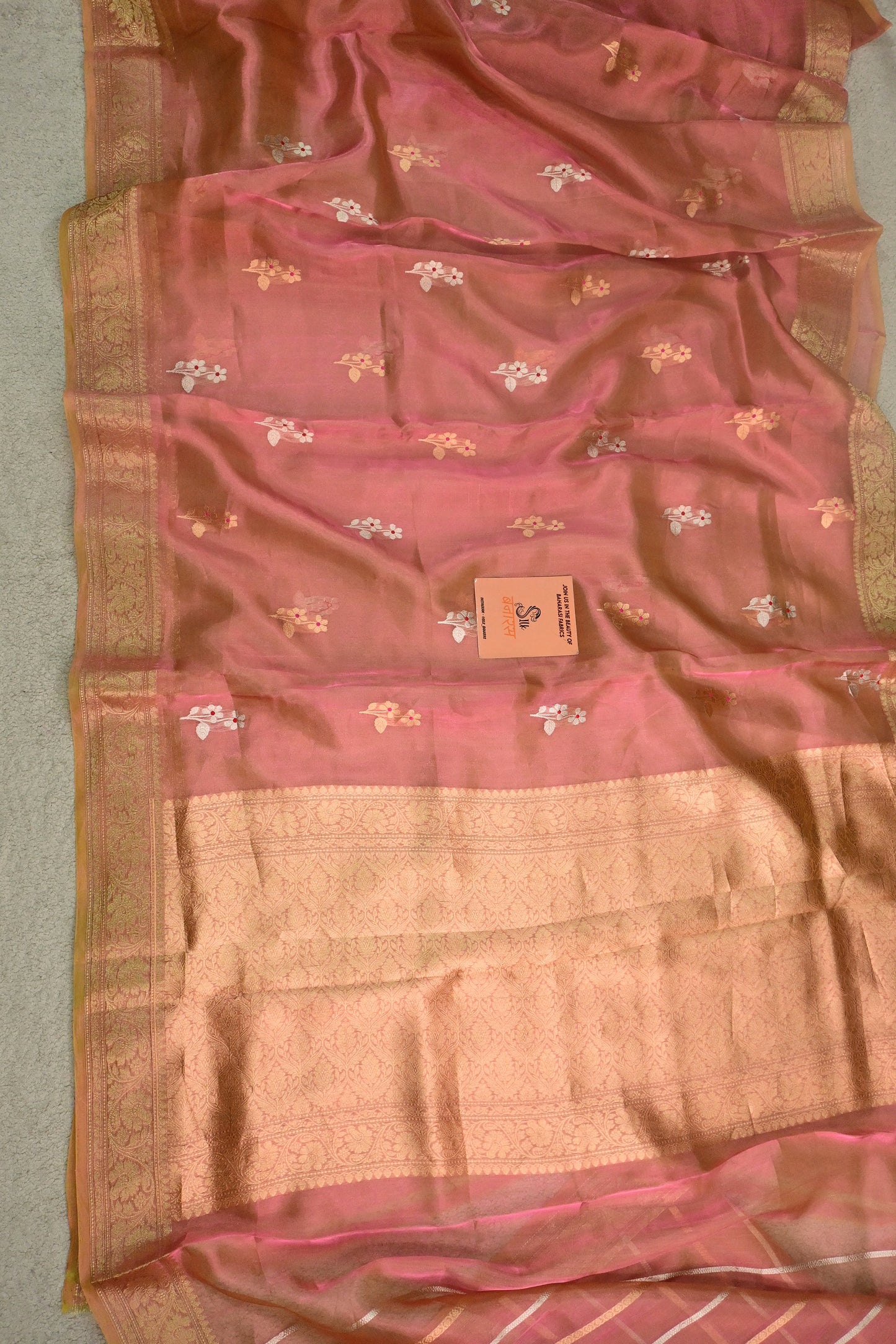 Shimmering handwoven tissue silk saree