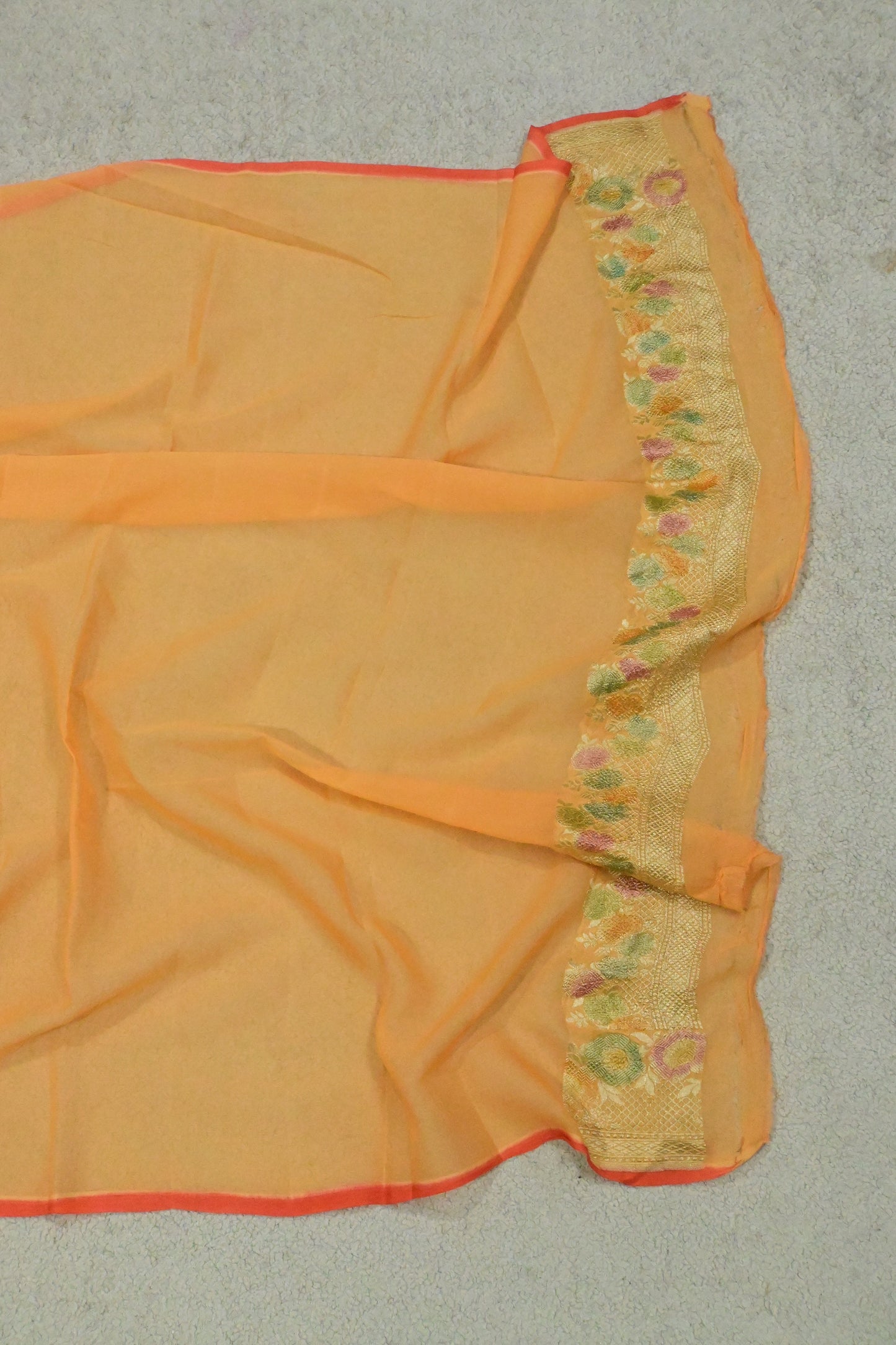 Handloom Pure Khaddi Georgette Saree in Platinum Zari & Hand-Brushed Meenakari Border