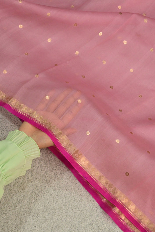 A lightweight pastel kora organza woven with timeless zari details.