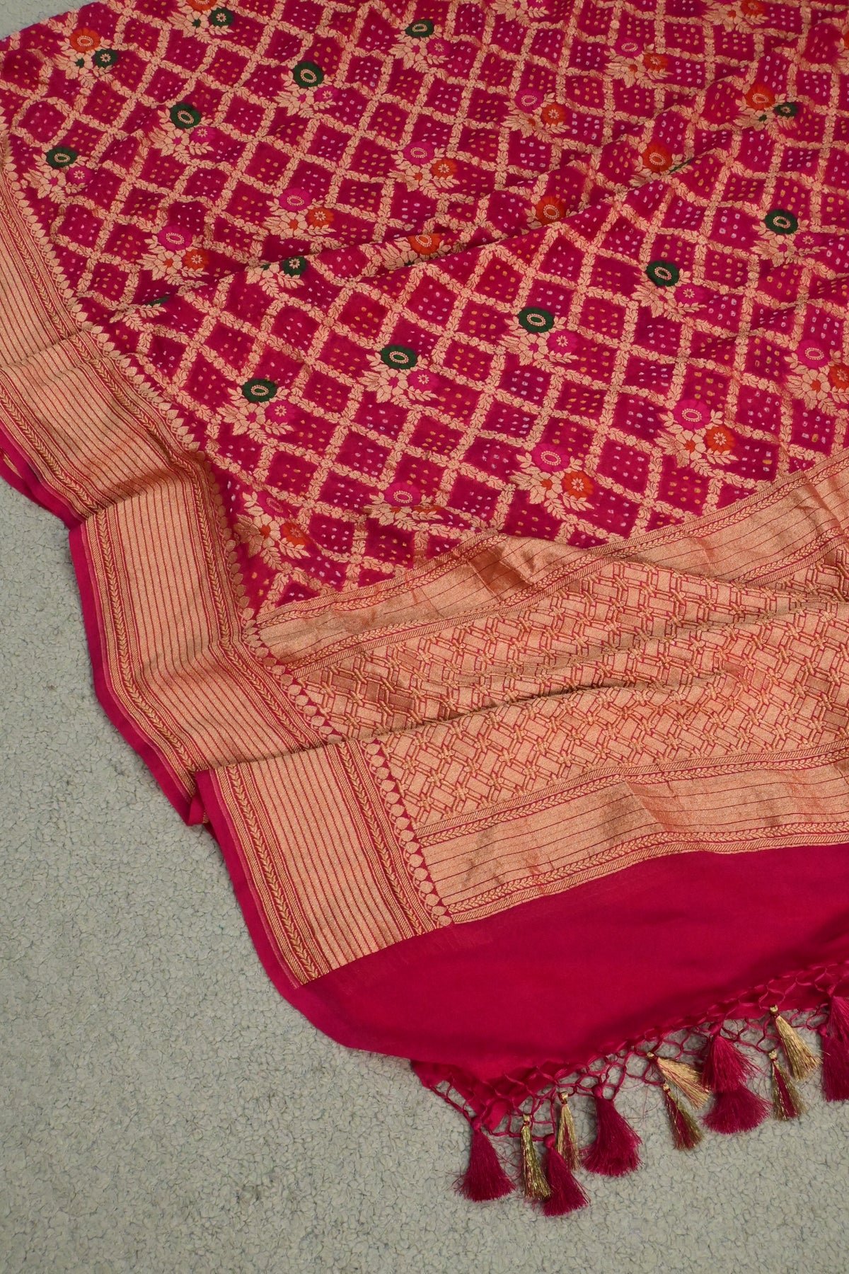 Handwoven Pure Khaddi Georgette Suit Set with Bandhani & Banarasi Minakari Dupatta