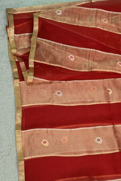 Handwoven pure Red organza tissue silk saree