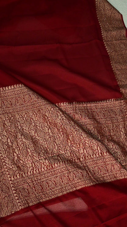 Handwoven pure Khaddi Georgette plain saree.
