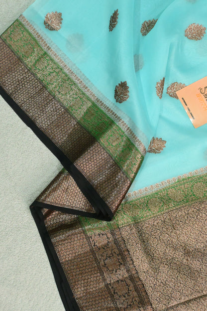 Pure Kora Silk Saree with Antique Copper Zari Weave & Contrast Border