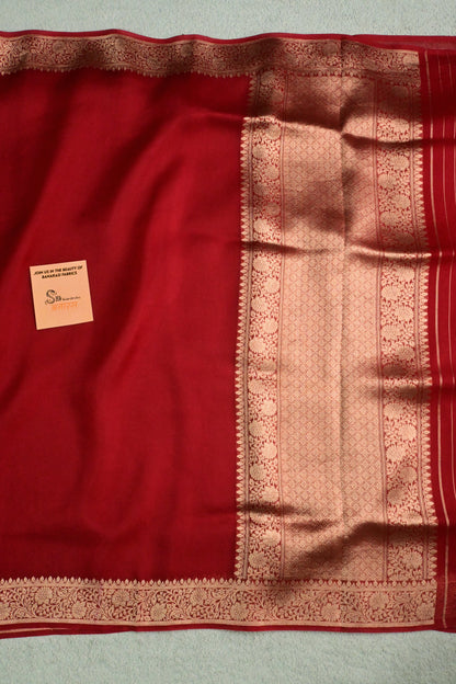 Ravishing Red handwoven pure Kora organza gold zari saree