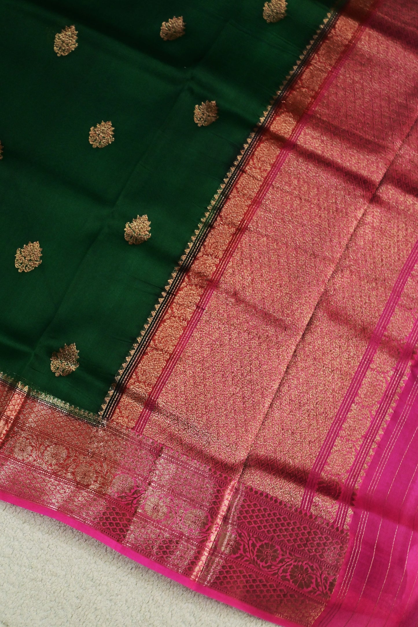 Handwoven triple shade pure Kora organza silk saree