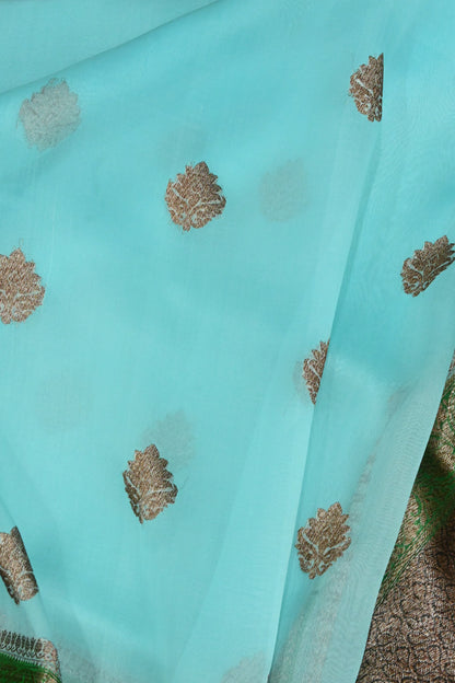 Pure Kora Silk Saree with Antique Copper Zari Weave & Contrast Border