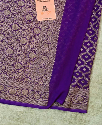 Handloom Pure Khaddi Georgette Banarasi Saree – Royal Purple