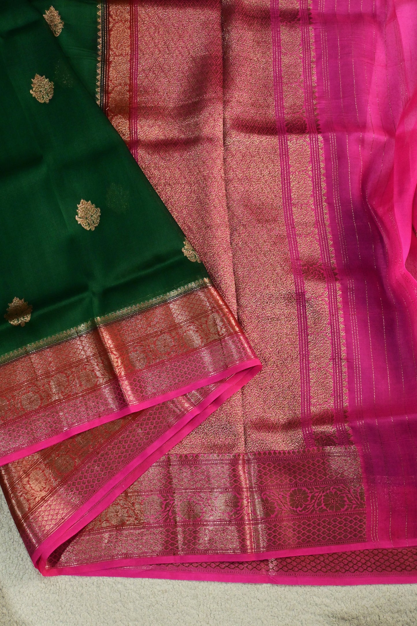 Handwoven triple shade pure Kora organza silk saree