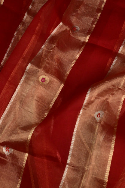 Handwoven pure Red organza tissue silk saree