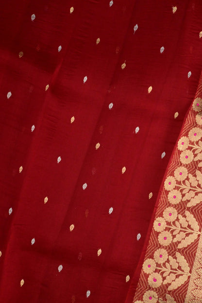 Handloom Red Pure Kora Silk Saree with Gold Zari Weave