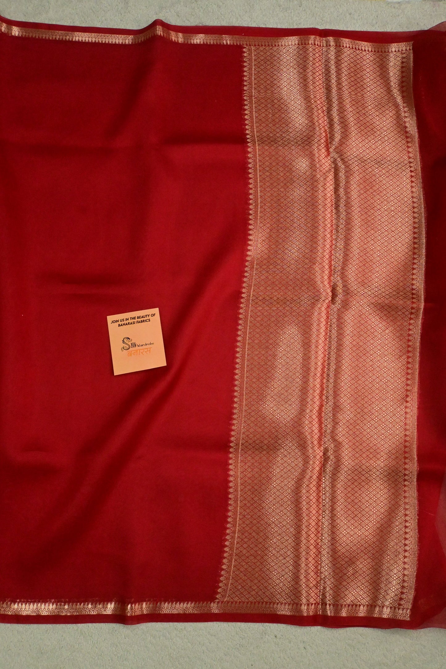 Ravishing red pure Kora organza saree