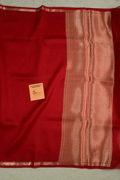 Ravishing red pure Kora organza saree
