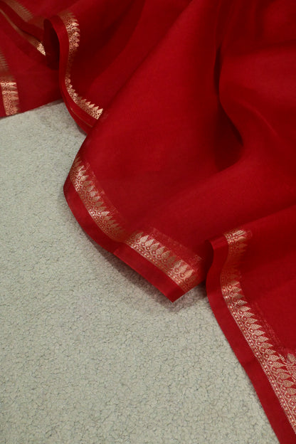 Ravishing red pure Kora organza saree