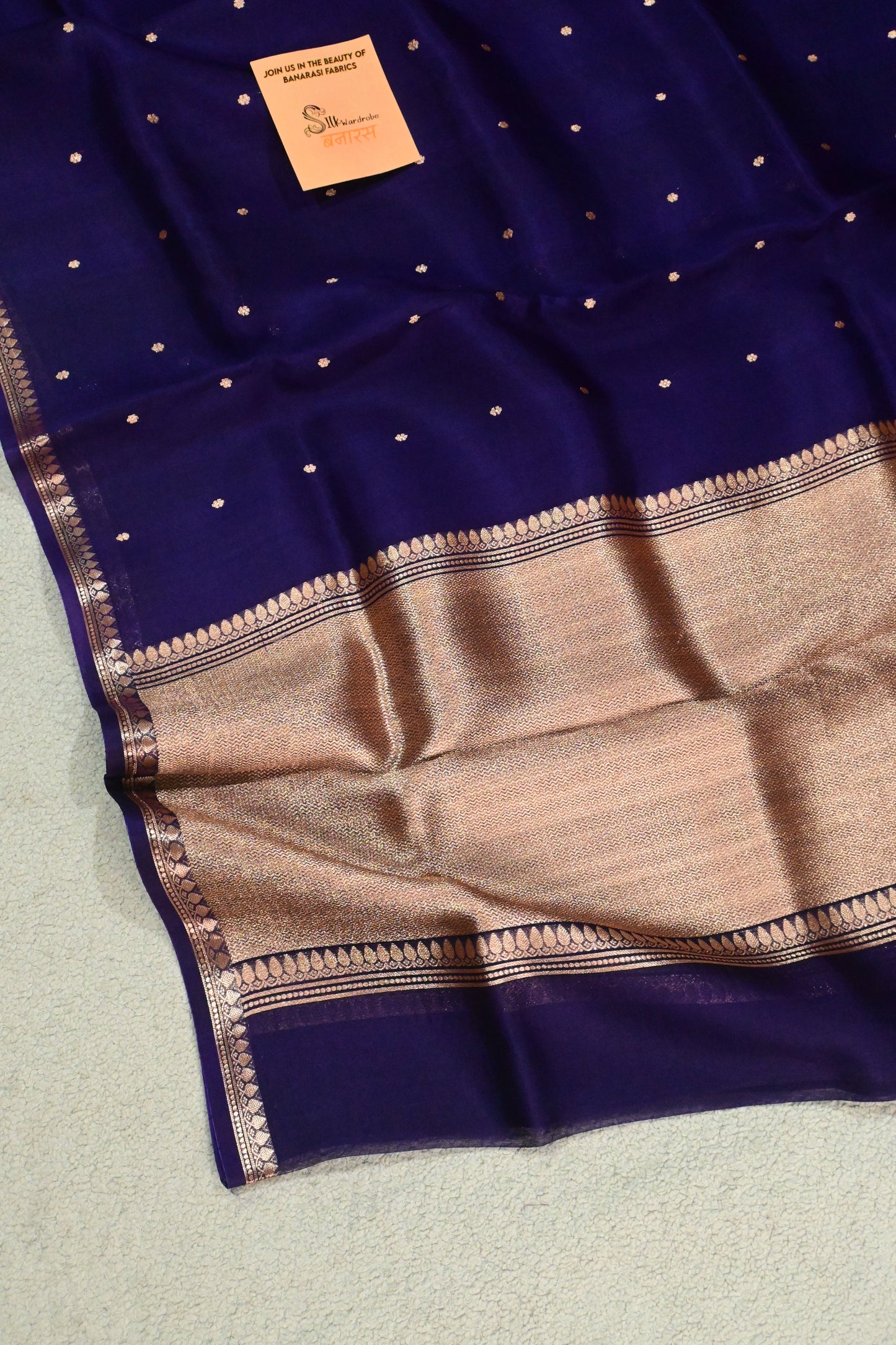 Handwoven Kora Silk Saree with Gold Zari Pallu & Small Butis