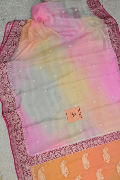 Pastel handwoven Khaddi chiffon saree