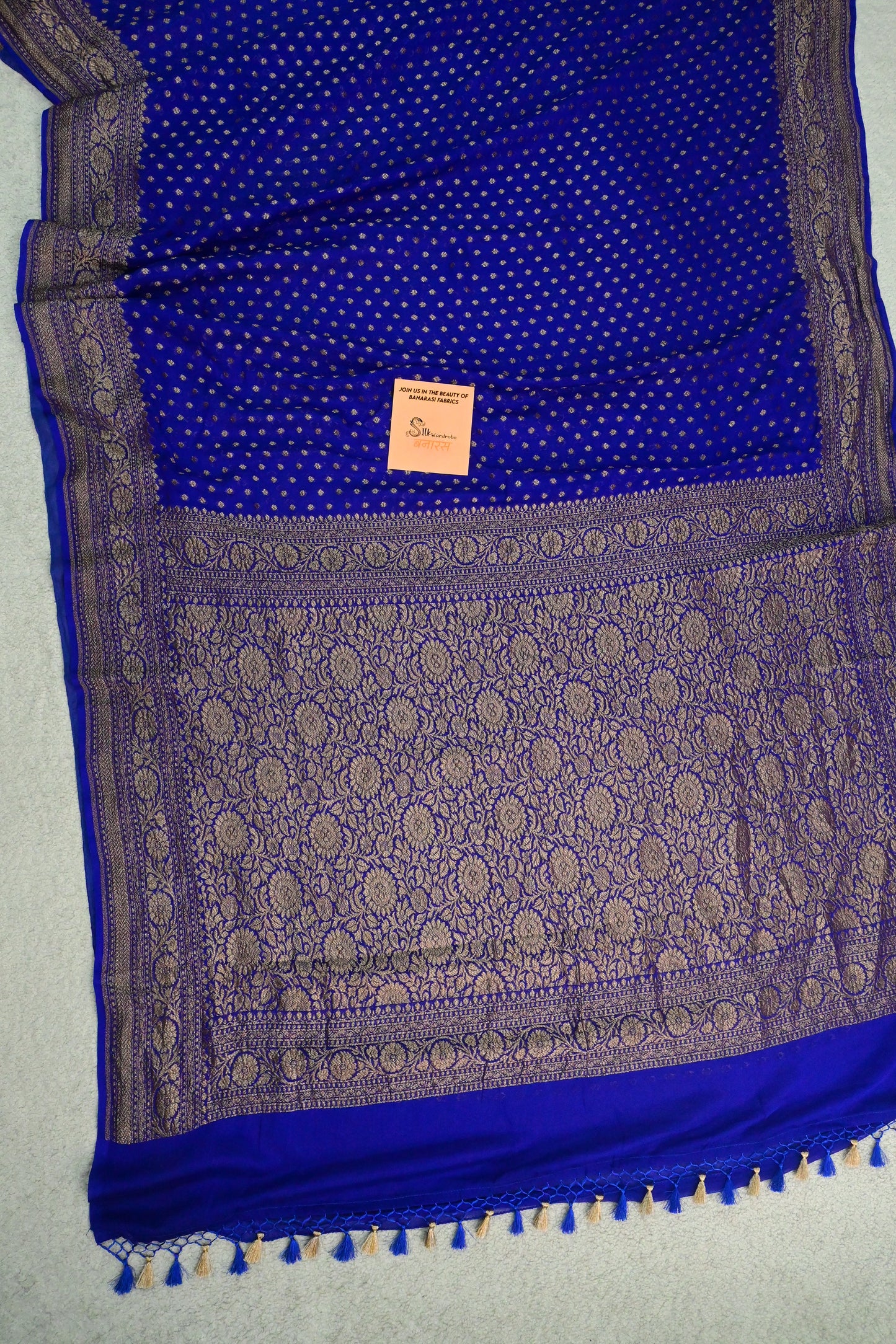 Handwoven pure deep royal blue Khaddi Georgette saree