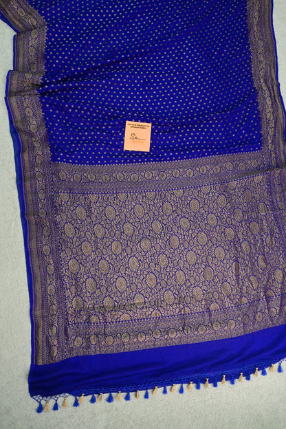 Handwoven pure deep royal blue Khaddi Georgette saree