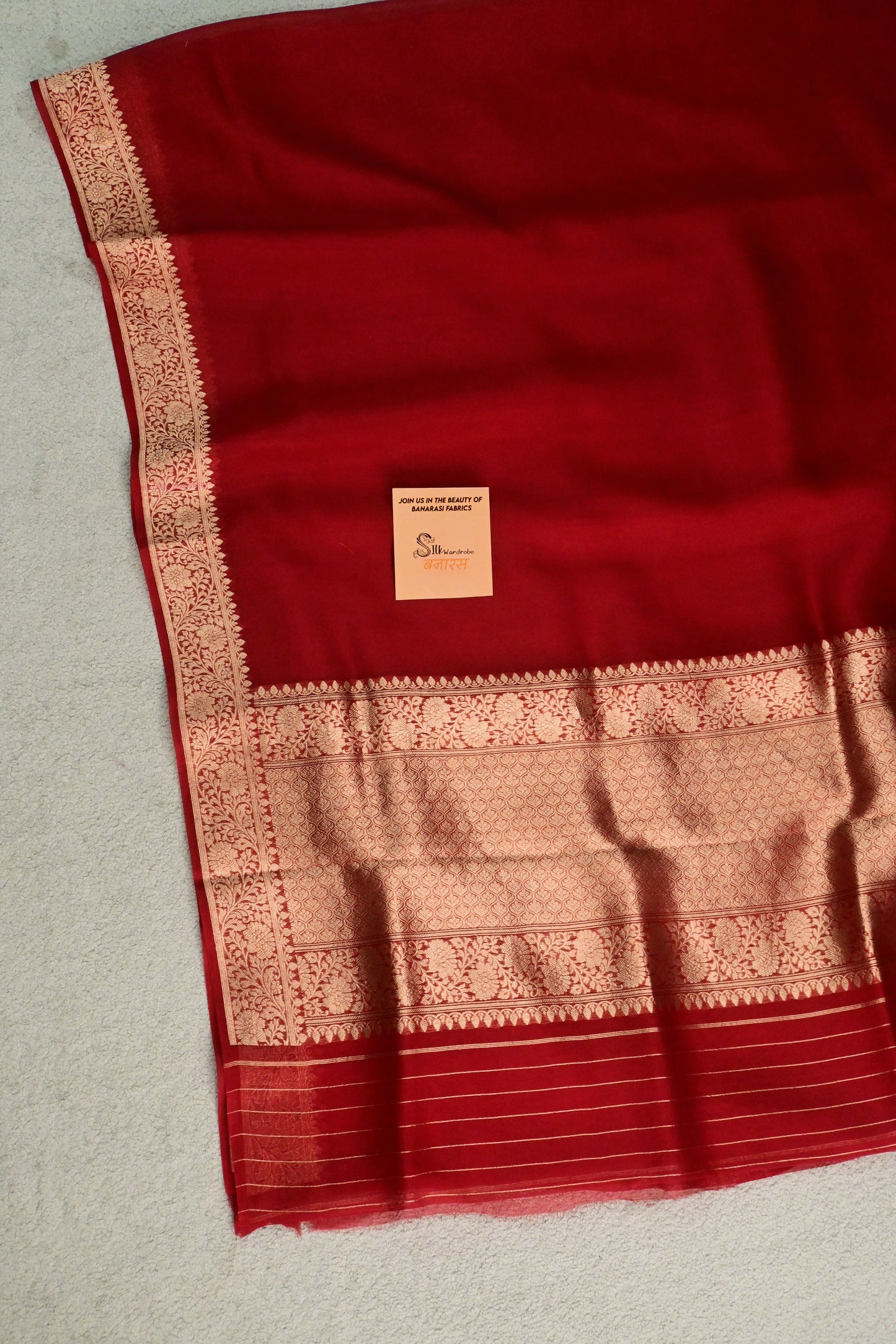 Ravishing Red handwoven pure Kora organza gold zari saree