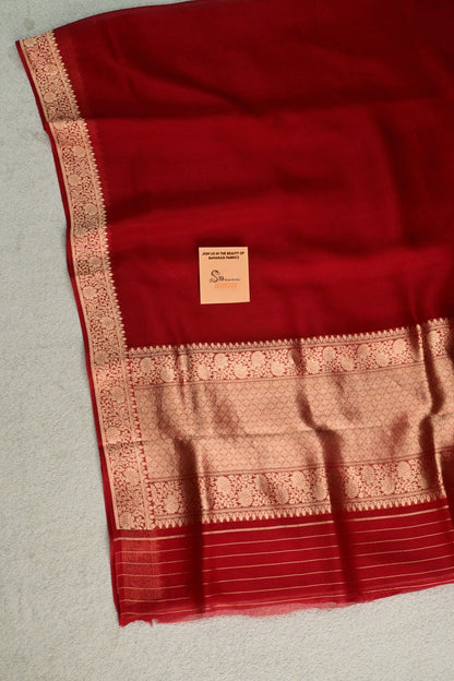 Ravishing Red handwoven pure Kora organza gold zari saree