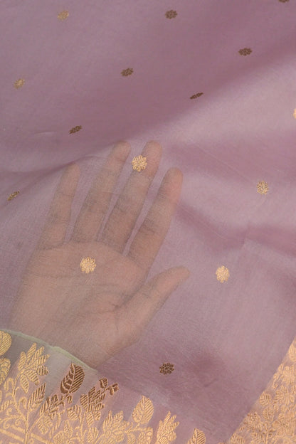 Pure Kora Silk Saree in Soft Pink with Gold Zari Work