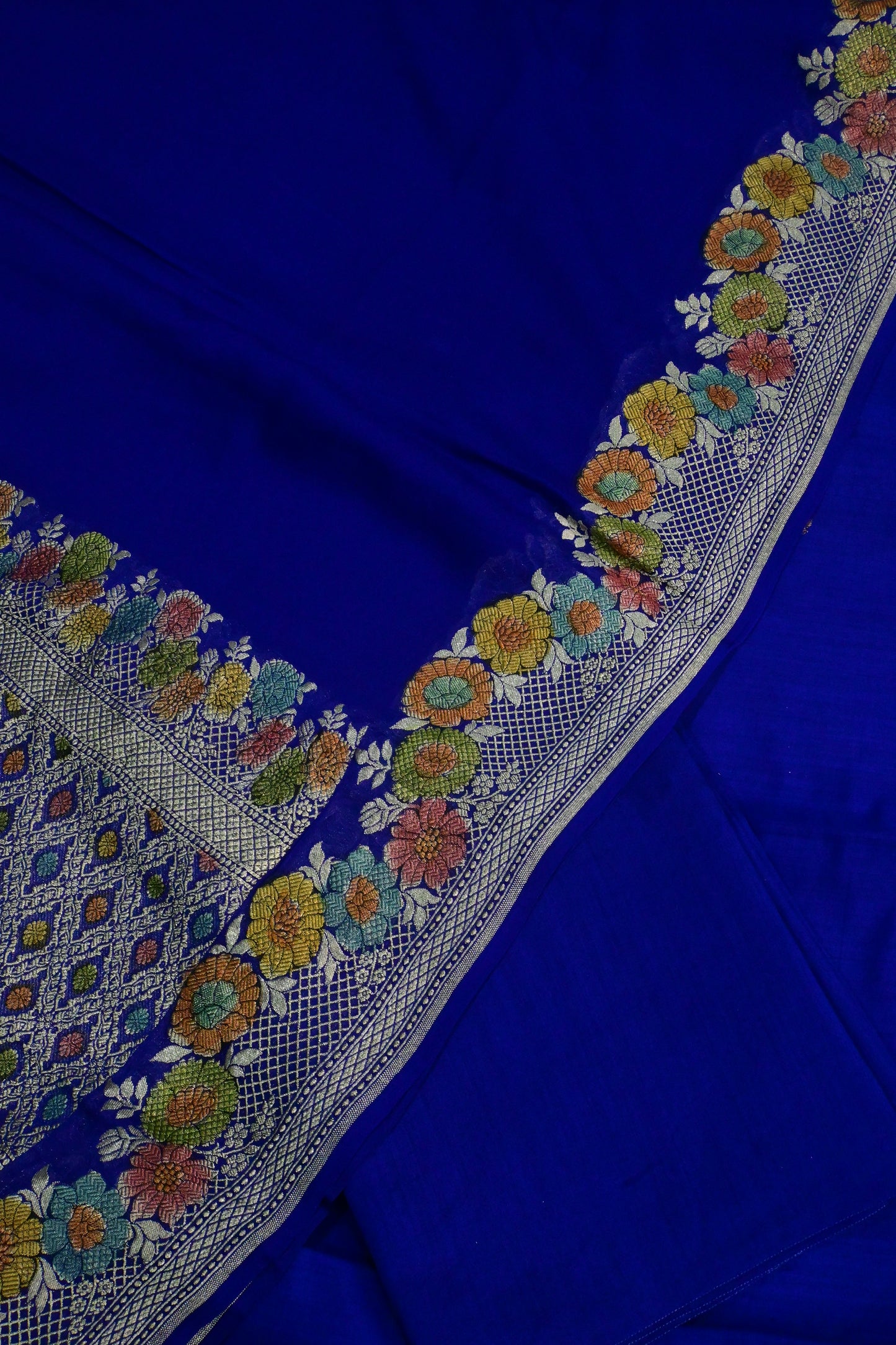 Royal Blue Banarasi Khaddi Georgette 3-Piece Suit Set