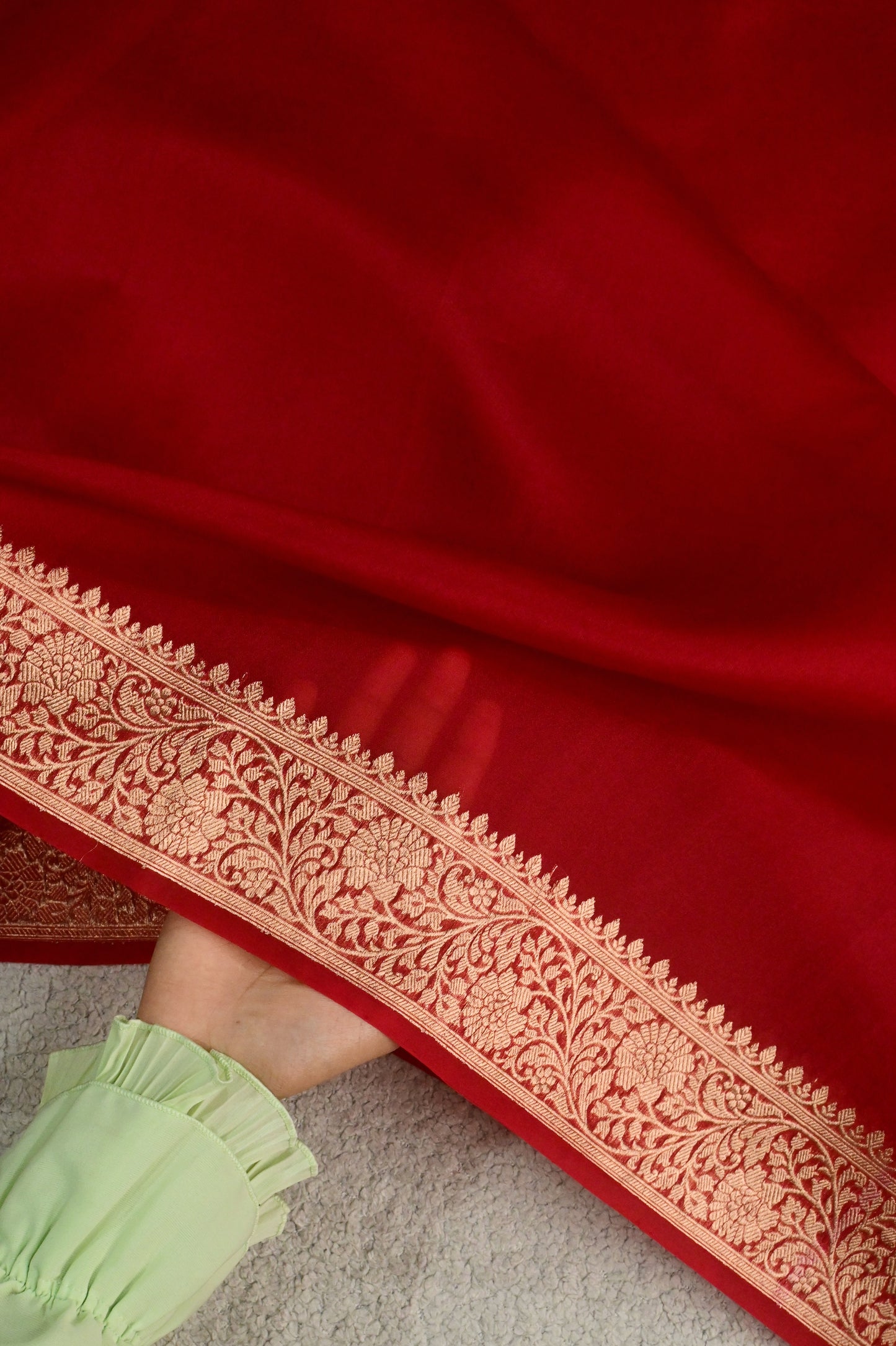 Ravishing Red handwoven pure Kora organza gold zari saree