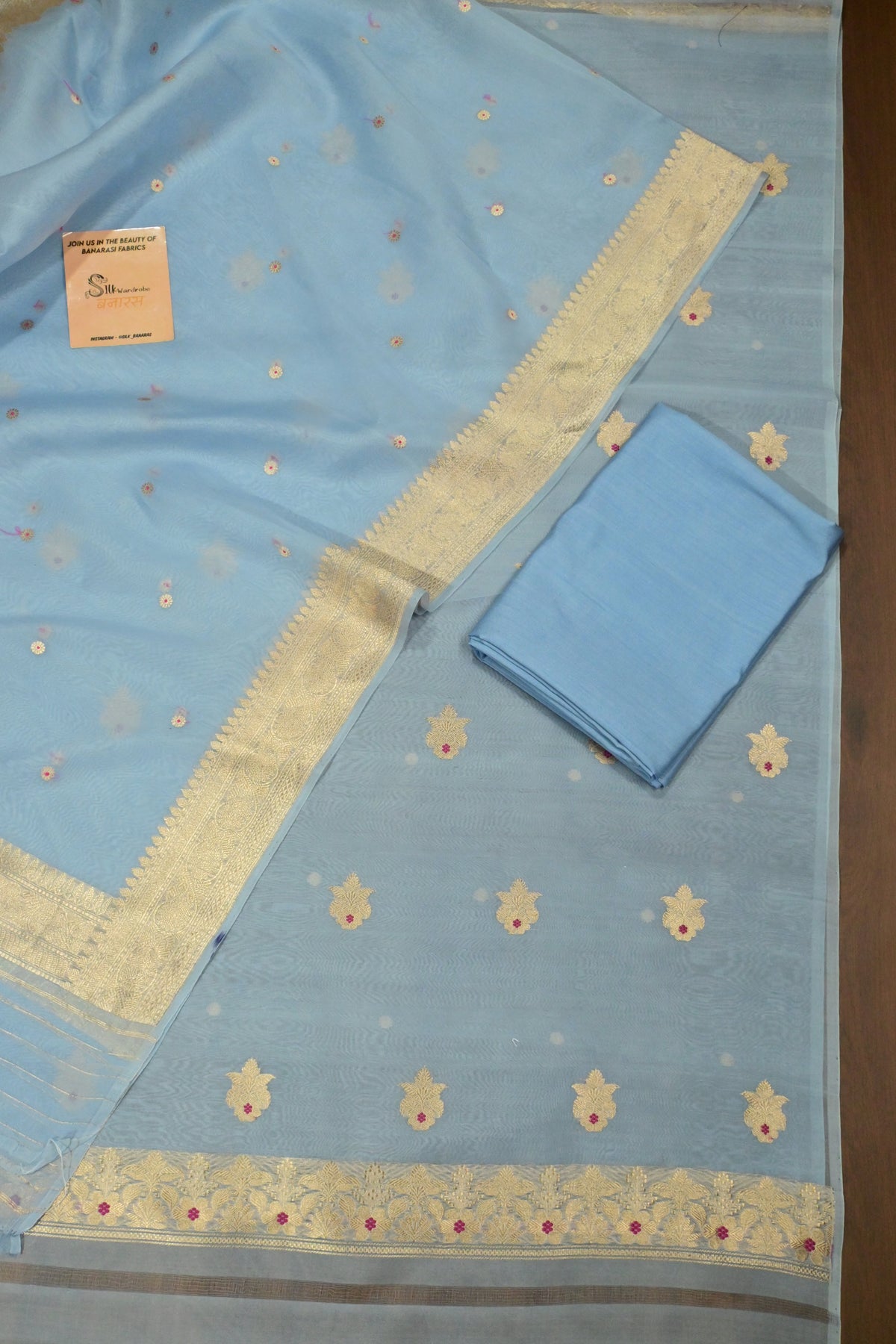 Handloom Pure Kora Silk Suit Set with Banarasi Zari Weave & Meenakari Highlights