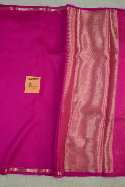 Beautiful pink handwoven pure Kora organza gold zari saree