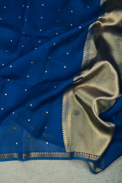 Handwoven Pure Kora Silk Banarasi Saree with Gold Zari Bootis