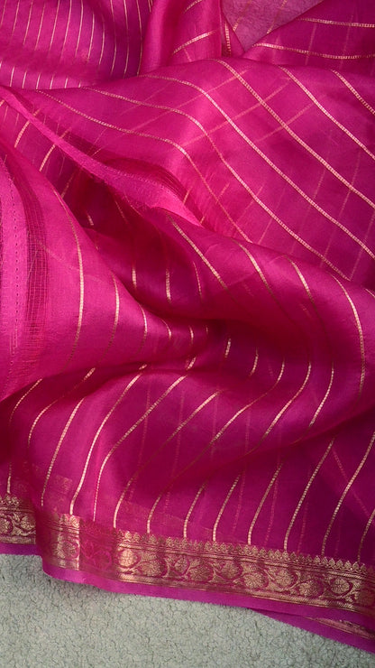 Classic Rani pink handwoven pure Kora organza saree