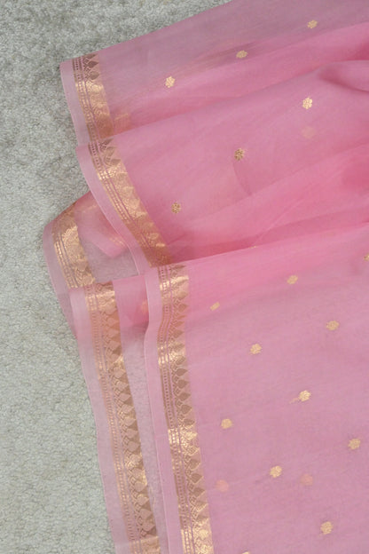 Dual-Tone Pastel Pink & Teal Kora Organza Silk Handloom Saree