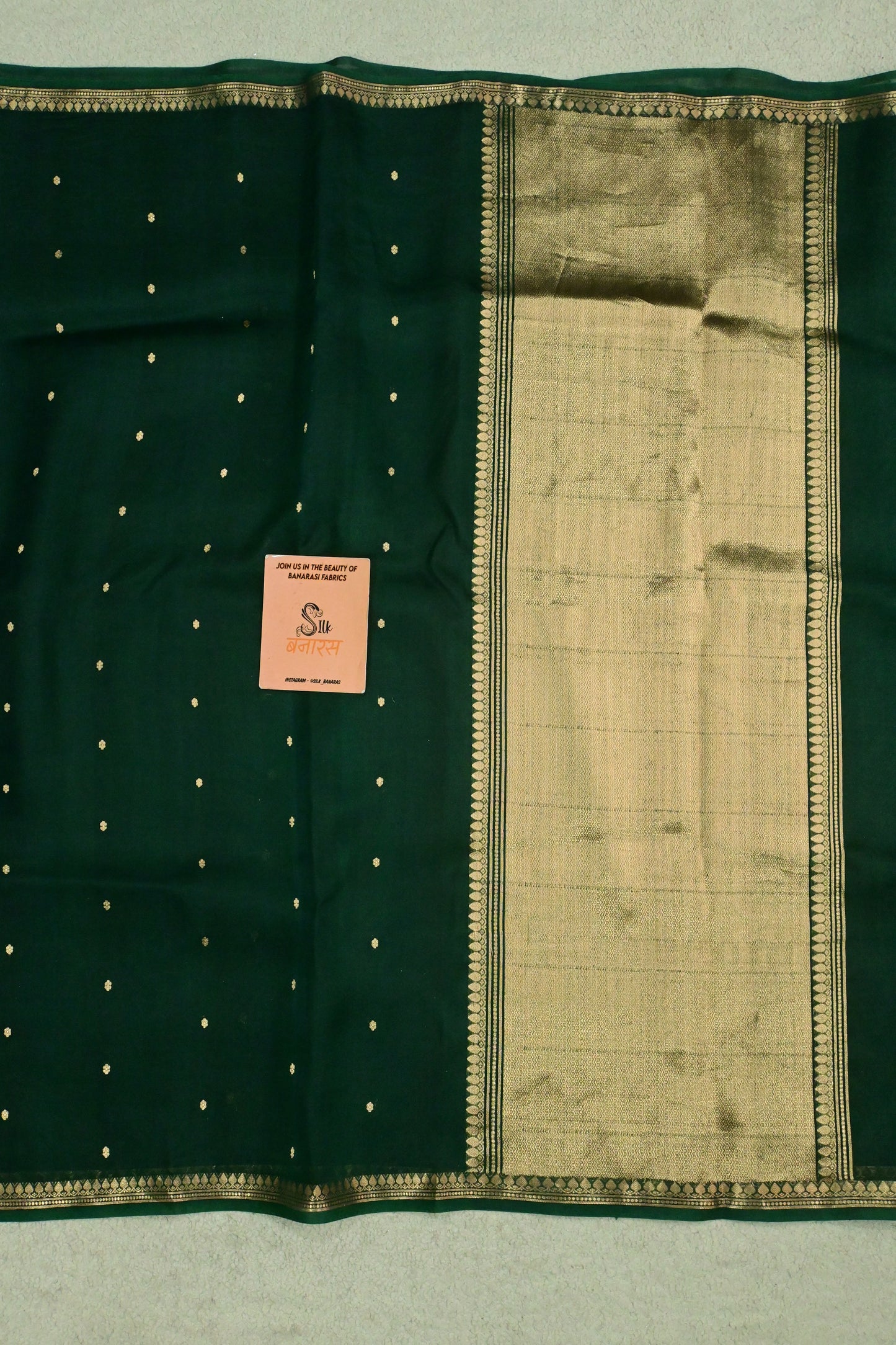 Beautiful Bottle Green Handwoven Kora organza Silk Saree