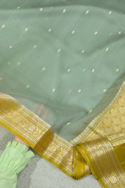 Classic handwoven pure Kora organza saree in contrast shade