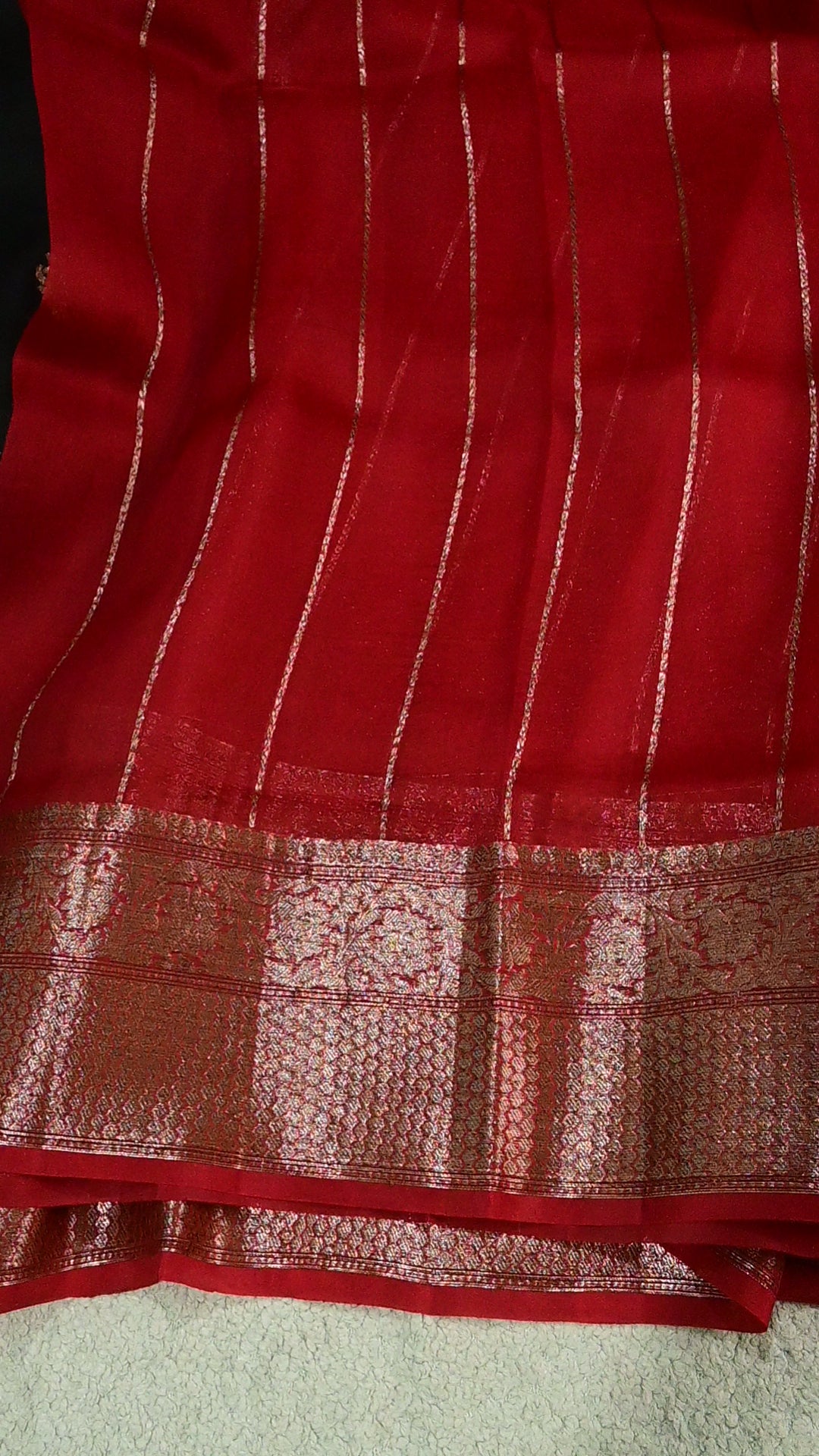 Handwoven Pure Kora Silk Saree in Black & Crimson Red