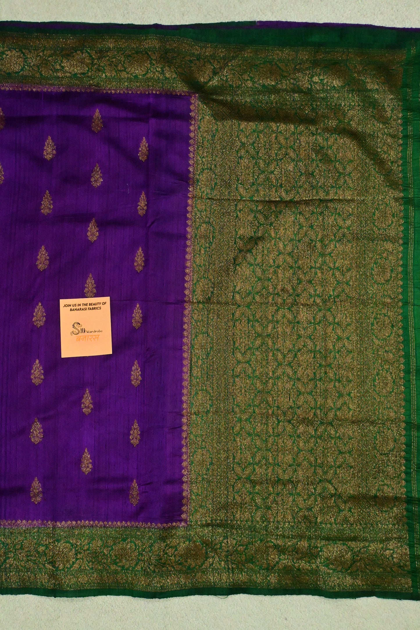 Royal Violet Pure Raw Silk Handloom Saree with Antique Zari